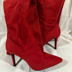 Jessica Simpson Over The Knee Boots Heels Wicked Red Stretch Supreme Abrine